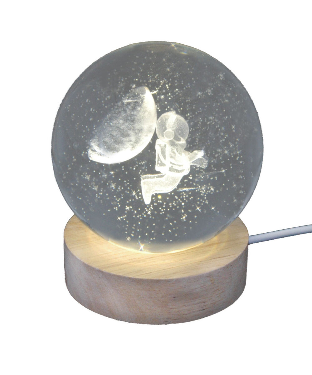 Hologramm Glaskugel Astronaut inkl. Holz LED-Untersetzer