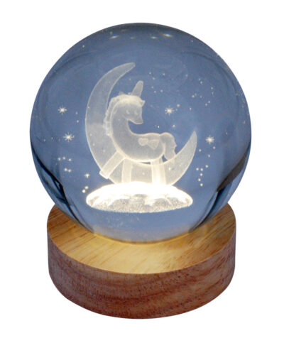 Hologramm Glaskugel Einhorn inkl. Holz LED-Untersetzer
