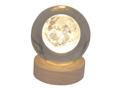 Hologramm Glaskugel Mond inkl. Holz LED-Untersetzer