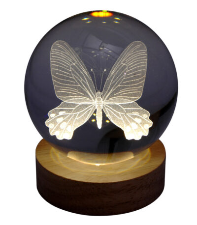 Hologramm Glaskugel Schmetterling inkl. Holz LED-Untersetzer