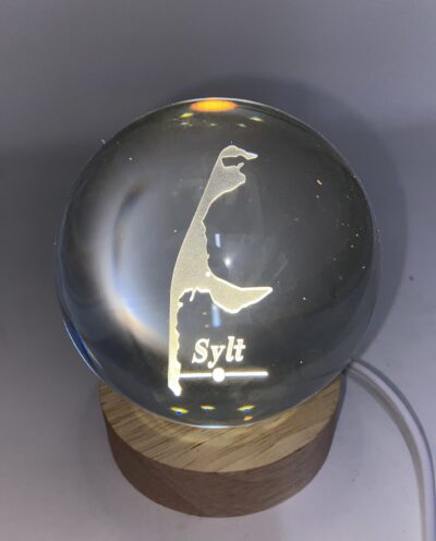 Hologramm Glaskugel Sylt inkl. Holz LED-Untersetzer