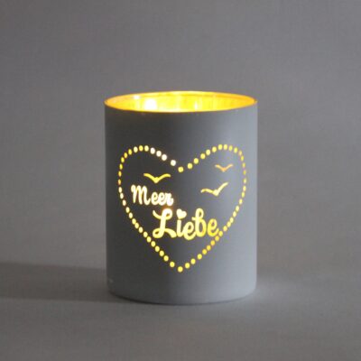 Glas-Windlicht Meer Liebe Weiß-Silber 8x10 cm