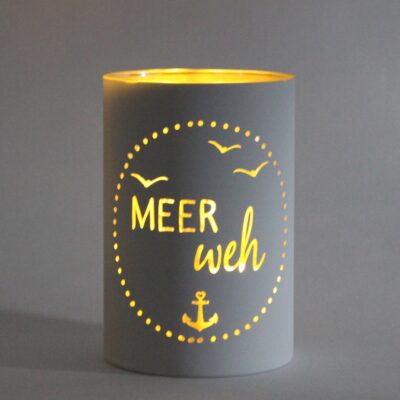 Glas-Windlicht Meer Weh Weiß-Silber 10x15 cm