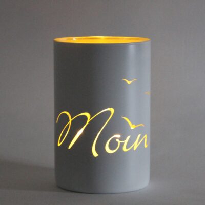 Glas-Windlicht Moin Weiß-Silber 10x15 cm