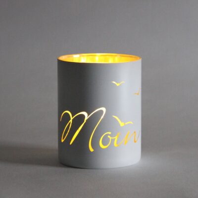Glas-Windlicht Moin Weiß-Silber 8x10 cm