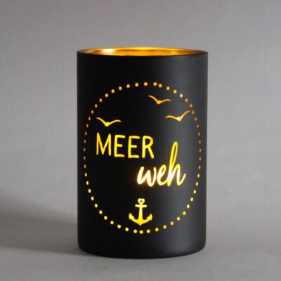 Glas-Windlicht Meer Weh Schwarz-Gold 10x15 cm