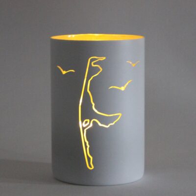 Glas-Windlicht Sylt Weiß-Silber 10x15 cm