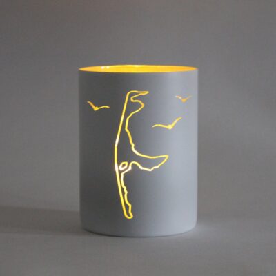 Glas-Windlicht Sylt Weiß-Silber 8x10 cm