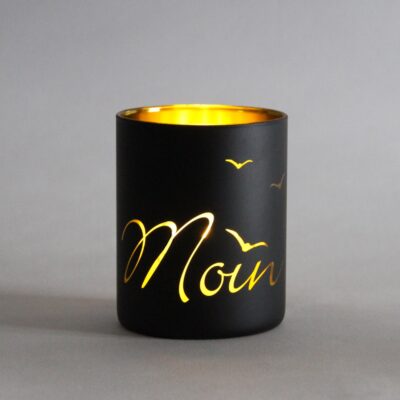Glas-Windlicht Moin Schwarz-Gold 8x10 cm