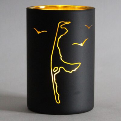 Glas-Windlicht Sylt Schwarz-Gold 10x15 cm
