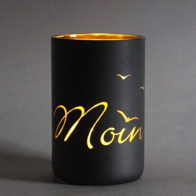 Glas-Windlicht Moin Schwarz-Gold 10x15 cm