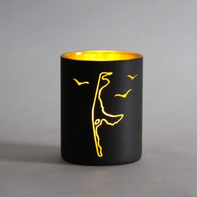 Glas-Windlicht Sylt Schwarz-Gold 8x10 cm